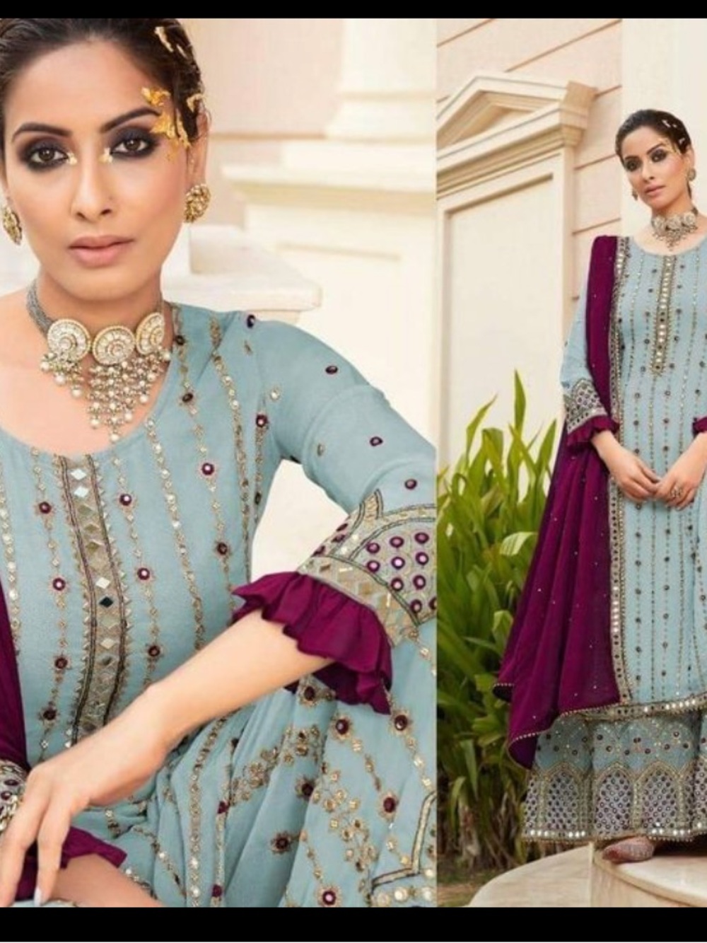 Mint green Indian sharara suit